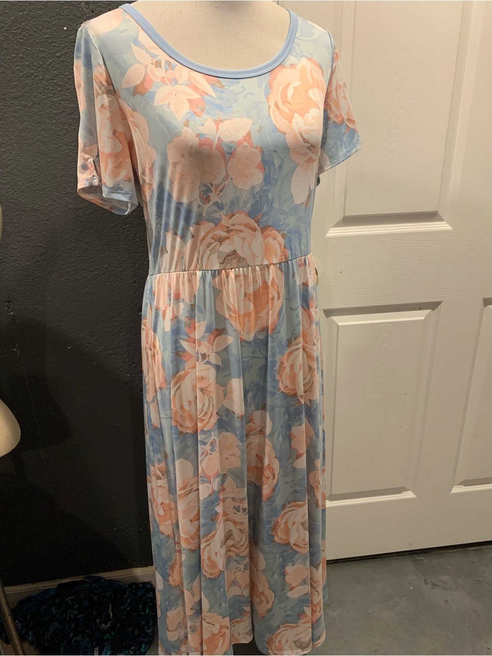 LuLaRoe Pastel Floral Maxi Dress in Light Blue and Peach